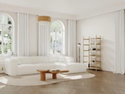 Grand Canapé D'angle Droit En Tissu Bouclette Blanc POGNI