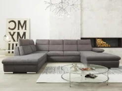 Canapé D'angle Panoramique Convertible En Tissu SUNTER - Anthracite - Angle Droit