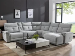 Canapé D'angle Panoramique Relax électrique En Tissu Gris BENJAMIN