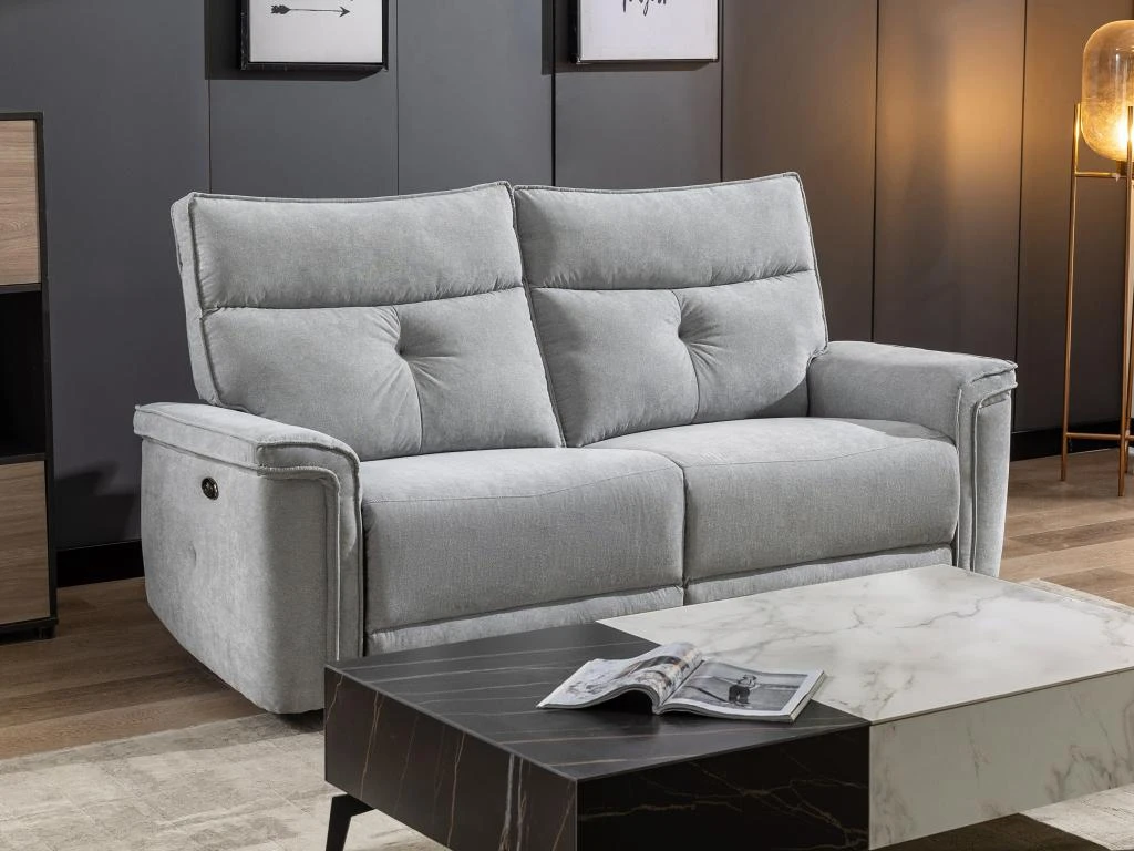 Canapé 3 Places Relax électrique En Tissu Gris BENJAMIN 2 Canapé 3 Places Relax électrique En Tissu Gris BENJAMIN – Image 2
