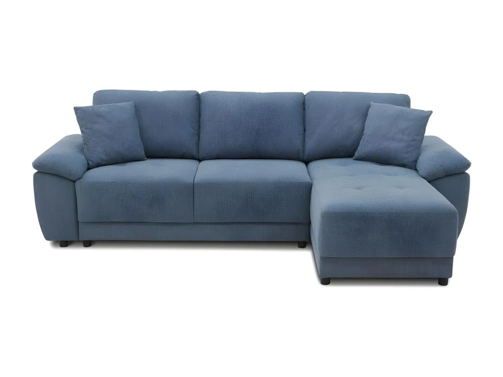 Canapé D'angle Convertible Réversible 4 Places ARIEL - Tissu Bleu - Coffre De Rangement - L 257 X P 159 X H 88 Cm 1 Canapé D'angle Convertible Réversible 4 Places ARIEL - Tissu Bleu - Coffre De Rangement - L 257 X P 159 X H 88 Cm