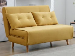 Canapé 2 Places Convertible En Tissu Jaune Moutarde URIBIA -Canapé Soldes Boutique canape 15882259