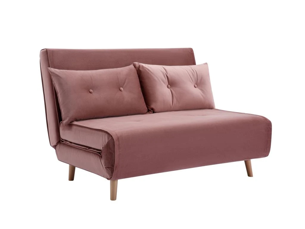 Canapé 2 Places Convertible En Velours Rose Poudré URIBIA 2 Canapé 2 Places Convertible En Velours Rose Poudré URIBIA – Image 2