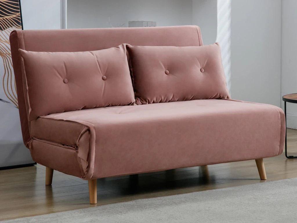 Canapé 2 Places Convertible En Velours Rose Poudré URIBIA 10 Canapé 2 Places Convertible En Velours Rose Poudré URIBIA – Image 10