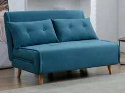 Canapé 2 Places Convertible En Tissu Bleu URIBIA -Canapé Soldes Boutique canape 15886359