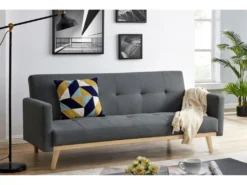 LEON - Canapé Convertible Gris Foncé Avec Pieds Bois