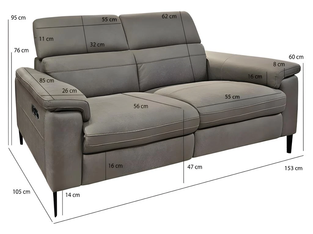 Canapé Relax 2 Places Tissu Microfibre Taupe Avec Prise USB - CHOPPER 5 Canapé Relax 2 Places Tissu Microfibre Taupe Avec Prise USB - CHOPPER – Image 5