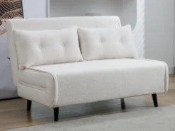 Canapé 2 Places Convertible En Tissu Bouclette Ivoire URIBIA -Canapé Soldes Boutique canape 15920505