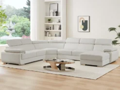 Canapé Panoramique 7 Places En Cuir ELEVANTO - Blanc - Angle Droit -Canapé Soldes Boutique canape 15977701