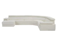 Canapé Panoramique 7 Places En Cuir ELEVANTO - Blanc - Angle Gauche -Canapé Soldes Boutique canape 15978321