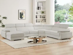 Canapé Panoramique 7 Places En Cuir ELEVANTO - Blanc - Angle Gauche -Canapé Soldes Boutique canape 15978343