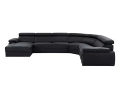 Canapé Panoramique 7 Places En Cuir ELEVANTO - Noir - Angle Gauche -Canapé Soldes Boutique canape 15979145