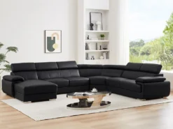 Canapé Panoramique 7 Places En Cuir ELEVANTO - Noir - Angle Gauche -Canapé Soldes Boutique canape 15979161