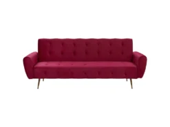 Canapé Convertible 3 Places En Velours Rouge Bordeaux SELNES