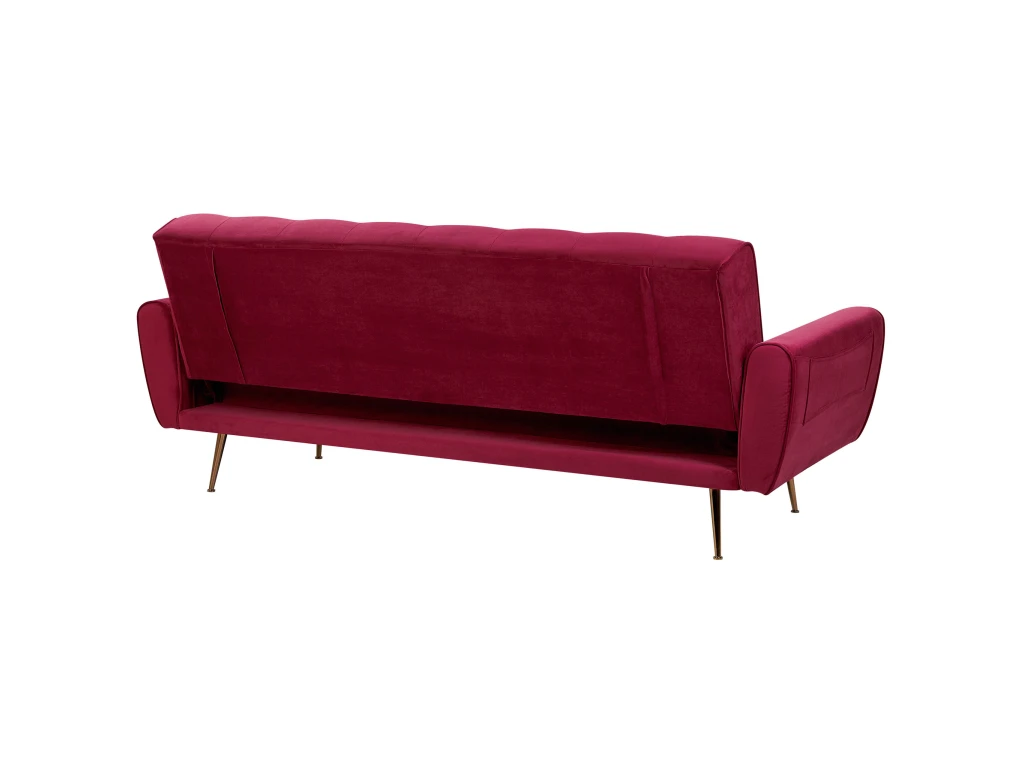 Canapé Convertible 3 Places En Velours Rouge Bordeaux SELNES 7 Canapé Convertible 3 Places En Velours Rouge Bordeaux SELNES – Image 7
