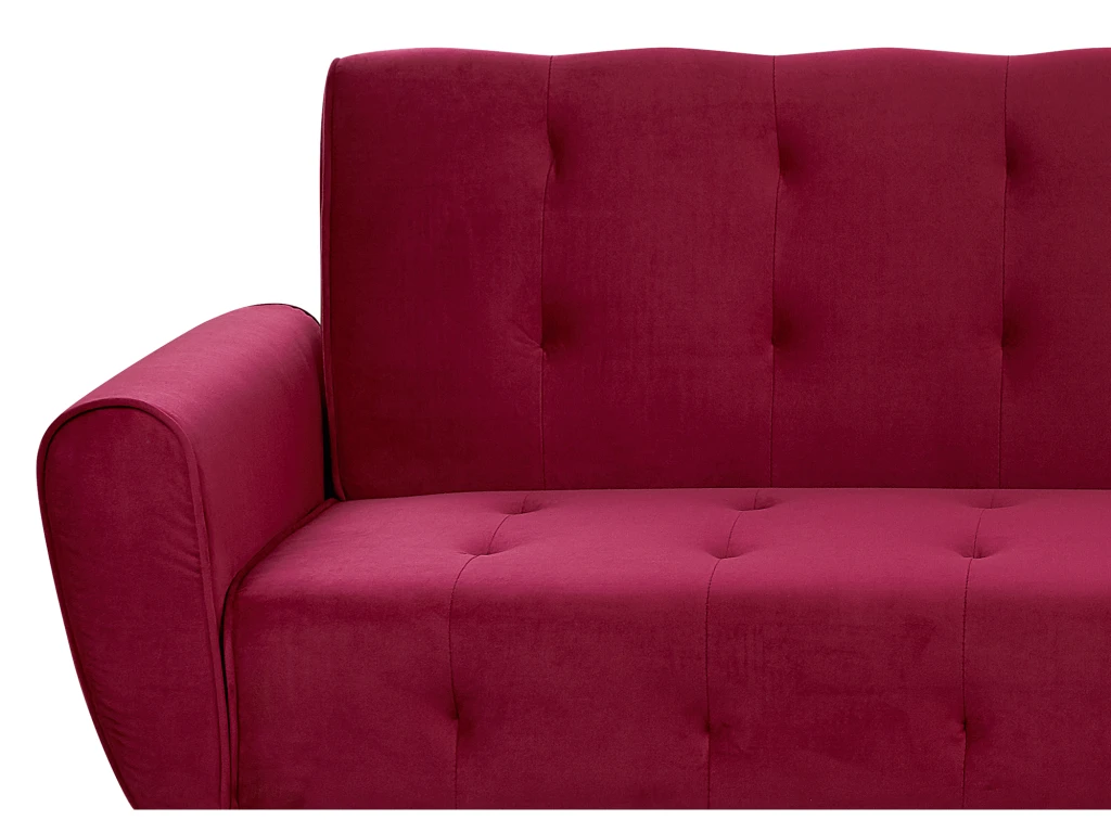 Canapé Convertible 3 Places En Velours Rouge Bordeaux SELNES 8 Canapé Convertible 3 Places En Velours Rouge Bordeaux SELNES – Image 8