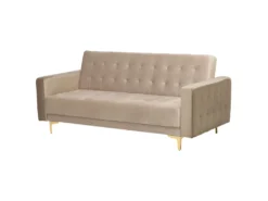 Canapé Convertible 3 Places En Velours Beige Sable ABERDEEN -Canapé Soldes Boutique canape 16167635