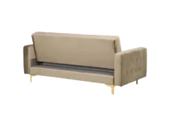 Canapé Convertible 3 Places En Velours Beige Sable ABERDEEN -Canapé Soldes Boutique canape 16167639