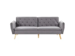 Canapé Convertible 2 Places En Velours Gris BARDU