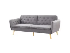 Canapé Convertible 2 Places En Velours Gris BARDU -Canapé Soldes Boutique canape 16169319