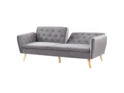 Canapé Convertible 2 Places En Velours Gris BARDU -Canapé Soldes Boutique canape 16169323