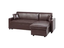 Canapé Angle à Gauche Convertible En Simili-cuir Marron Foncé 3 Places OGNA -Canapé Soldes Boutique canape 16170155