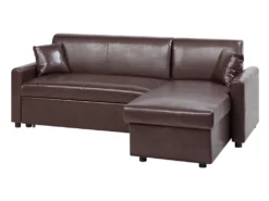 Canapé Angle à Gauche Convertible En Simili-cuir Marron Foncé 3 Places OGNA -Canapé Soldes Boutique canape 16170157