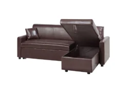 Canapé Angle à Gauche Convertible En Simili-cuir Marron Foncé 3 Places OGNA -Canapé Soldes Boutique canape 16170159