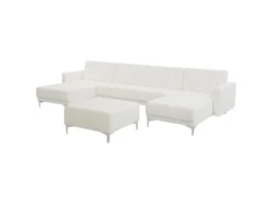 Canapé Panoramique Convertible En Cuir PU Blanc 5 Places Avec Pouf ABERDEEN -Canapé Soldes Boutique canape 16171649