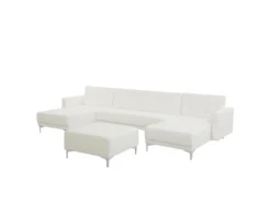 Canapé Panoramique Convertible En Cuir PU Blanc 5 Places Avec Pouf ABERDEEN -Canapé Soldes Boutique canape 16171651