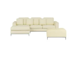 Canapé Angle à Droite En Cuir Véritable Beige Et Pouf Ottoman Housses Amovibles Oslo