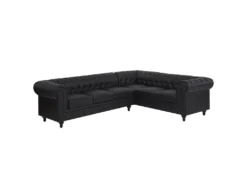 Canapé D'angle Gauche 6 Places En Cuir PU Noir CHESTERFIELD