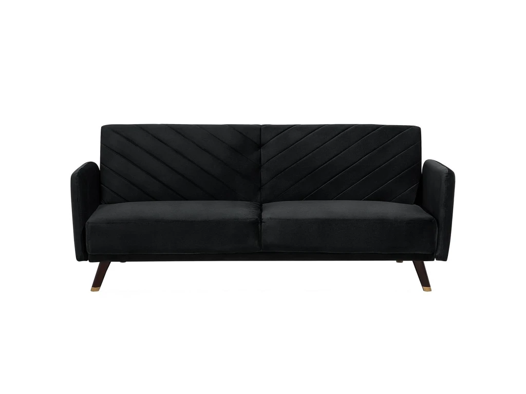 Canapé Convertible 3 Places En Velours Noir SENJA 1 Canapé Convertible 3 Places En Velours Noir SENJA