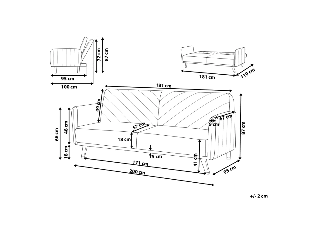Canapé Convertible 3 Places En Velours Noir SENJA 3 Canapé Convertible 3 Places En Velours Noir SENJA – Image 3
