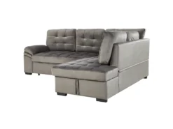 Canapé D'Angle Convertible - Varnamo - Côté Gauche, En Velours, Gris -Canapé Soldes Boutique canape 16647189