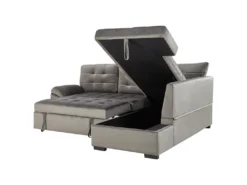 Canapé D'Angle Convertible - Varnamo - Côté Gauche, En Velours, Gris -Canapé Soldes Boutique canape 16647193