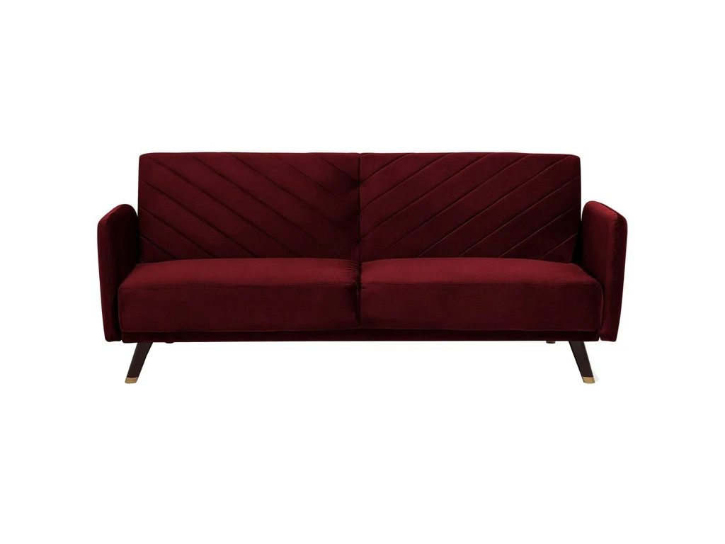Canapé Convertible 3 Places En Velours Rouge SENJA 1 Canapé Convertible 3 Places En Velours Rouge SENJA