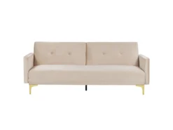 Canapé Convertible 3 Places En Velours Beige LUCAN -Canapé Soldes Boutique canape 16648677