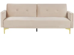 Canapé Convertible 3 Places En Velours Beige LUCAN -Canapé Soldes Boutique canape 16648679