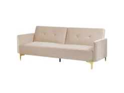 Canapé Convertible 3 Places En Velours Beige LUCAN -Canapé Soldes Boutique canape 16648681