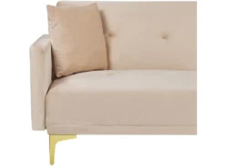 Canapé Convertible 3 Places En Velours Beige LUCAN -Canapé Soldes Boutique canape 16648687