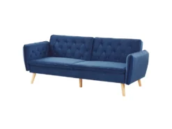 Canapé Convertible 2 Places En Velours Bleu Cobalt BARDU -Canapé Soldes Boutique canape 16649617