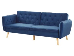 Canapé Convertible 2 Places En Velours Bleu Cobalt BARDU -Canapé Soldes Boutique canape 16649619