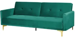 Canapé Convertible 3 Places En Velours Vert LUCAN -Canapé Soldes Boutique canape 16651037
