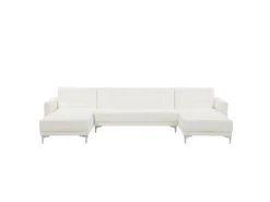 Canapé Panoramique Convertible En Cuir PU Blanc 5 Places ABERDEEN