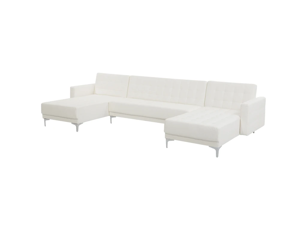 Canapé Panoramique Convertible En Cuir PU Blanc 5 Places ABERDEEN 4 Canapé Panoramique Convertible En Cuir PU Blanc 5 Places ABERDEEN – Image 4