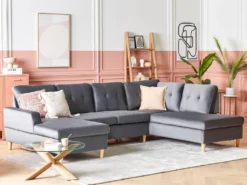 Canapé D'angle Convertible En Velours Gris Avec Rangement LERUM -Canapé Soldes Boutique canape 16652219