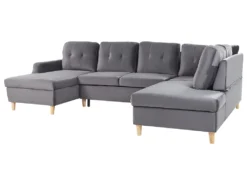 Canapé D'angle Convertible En Velours Gris Avec Rangement LERUM -Canapé Soldes Boutique canape 16652225