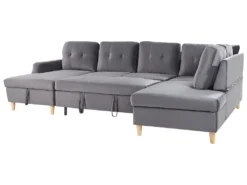 Canapé D'angle Convertible En Velours Gris Avec Rangement LERUM -Canapé Soldes Boutique canape 16652229