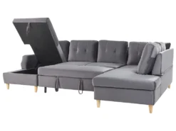 Canapé D'angle Convertible En Velours Gris Avec Rangement LERUM -Canapé Soldes Boutique canape 16652231